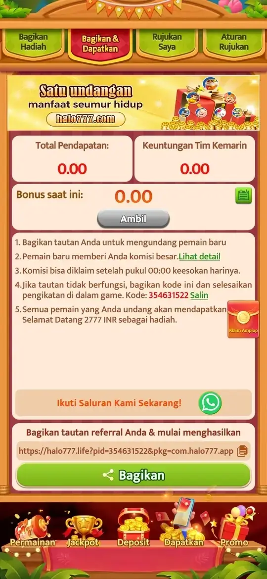 Sistem referral dan bonus Halo777